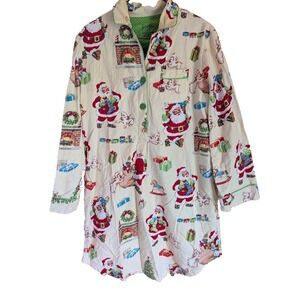 Nick & Nora Womens S Nightgown Santa Scottie Dog Gown Christmas Flannel Retro